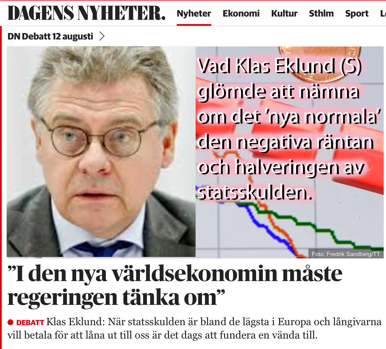 Klas Eklund (s) om den negativa räntan – men inget om det nya inflationssänkande svartlönekollektivet
